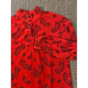 Vintage Lizsport Red Paisley Button Tunic Shirt Womens Large Mandarin Collar‎